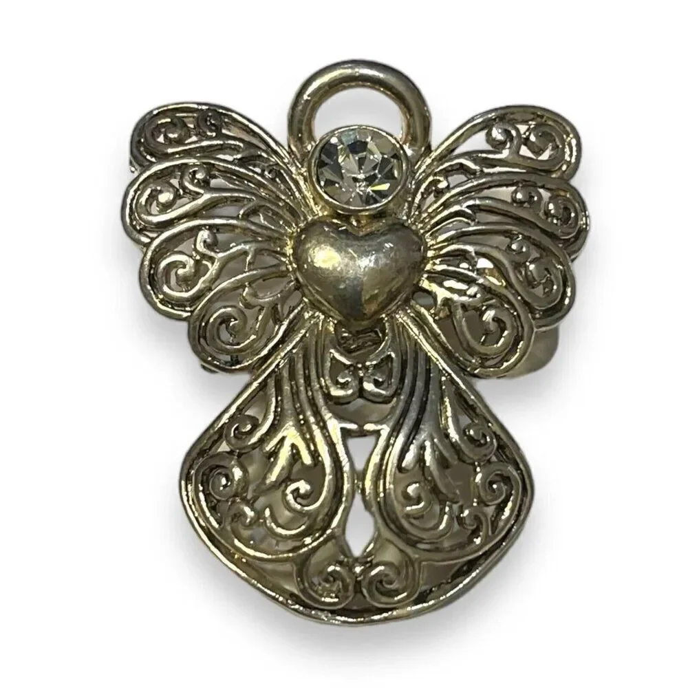 MJ Marie Jennifer Angel Brooch Pin Necklace Pendant Womens Silver Vintage Signed